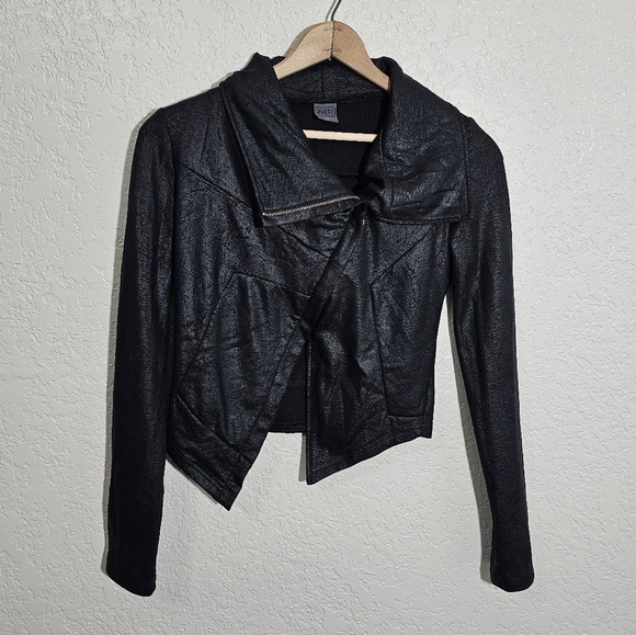 OBJECT Jackets & Blazers - OBJECT Solid Black Asymmetric Moto Jacket